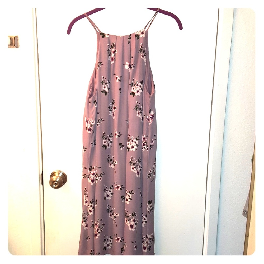 Mauve Floral Strappy Midi Dress